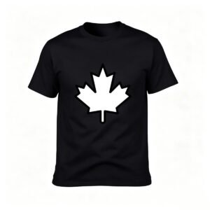 Men's Black T-Shirt with White Maple Leaf Design Canada Gift