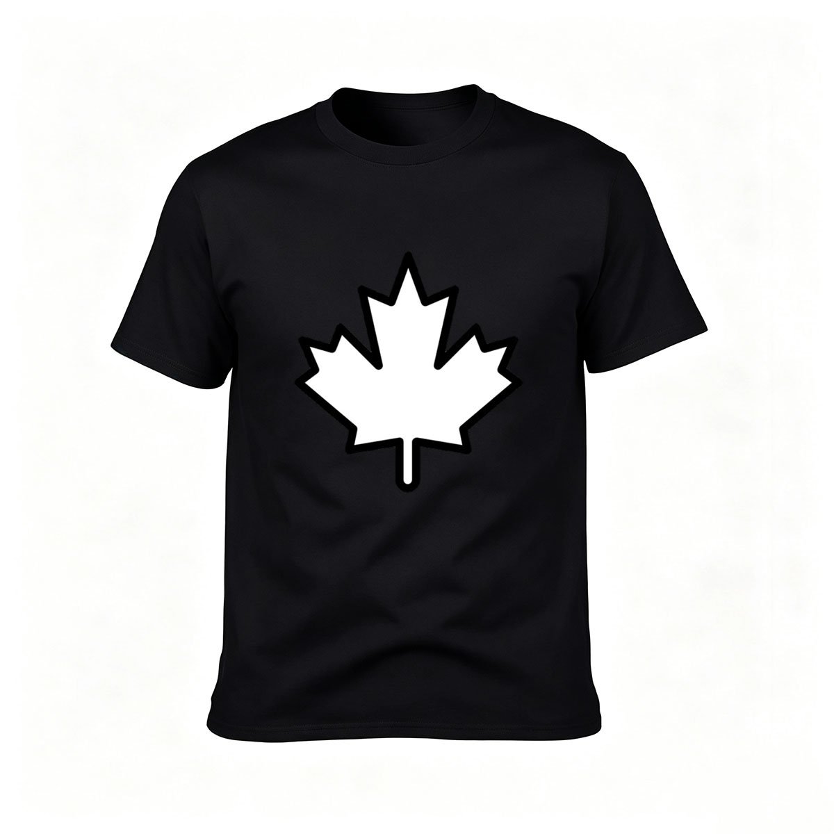Men's Black T-Shirt with White Maple Leaf Design Canada Gift