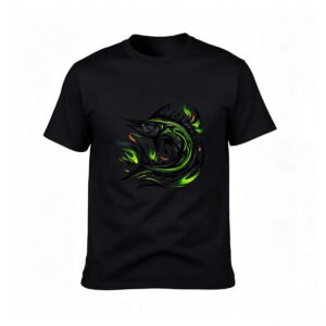 Men's Black T-Shirt Flame Swordfish Design Fishing Gift
