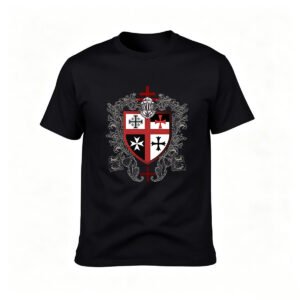 Men's Black T-Shirt with Heraldic Cross Shield Design for Gifts and Casual Wear