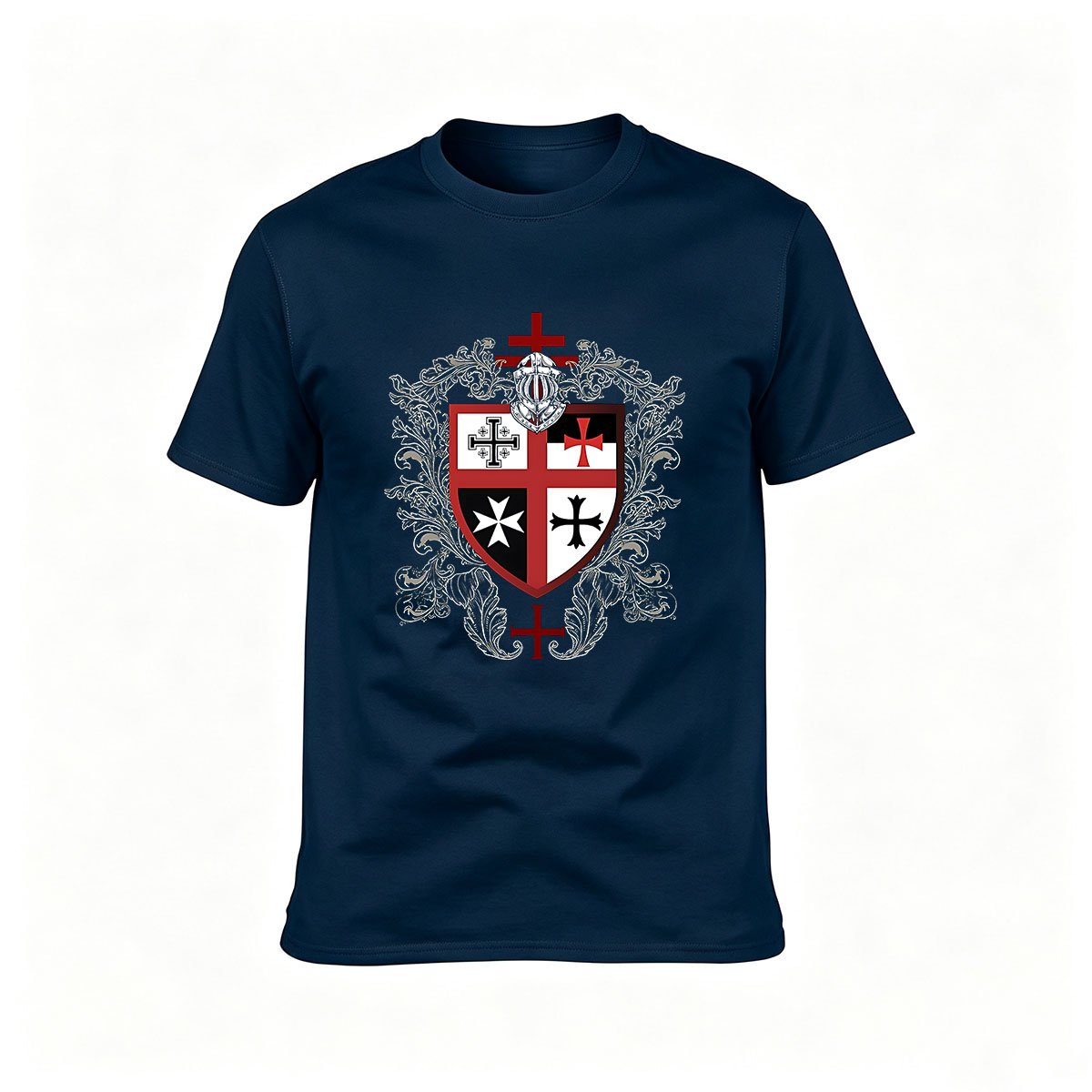 Men's Black T-Shirt with Heraldic Cross Shield Design for Gifts and Casual Wear - Image 6