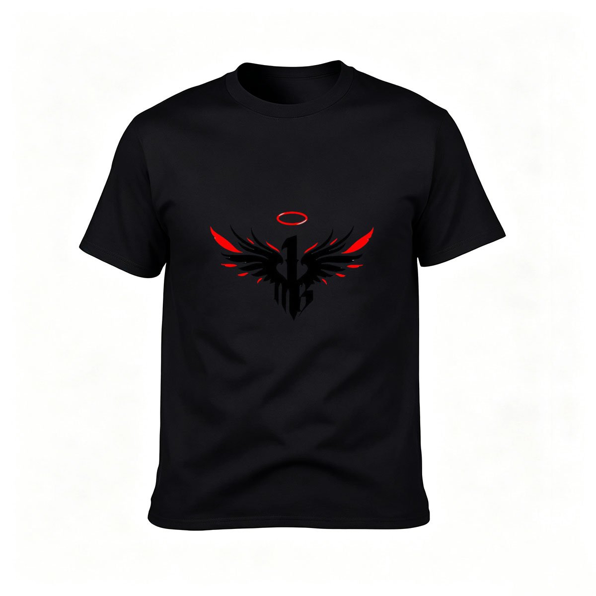 Black T-Shirt with Red Angel Wings and Halo Design for Men and Women Casual Wear Gift
