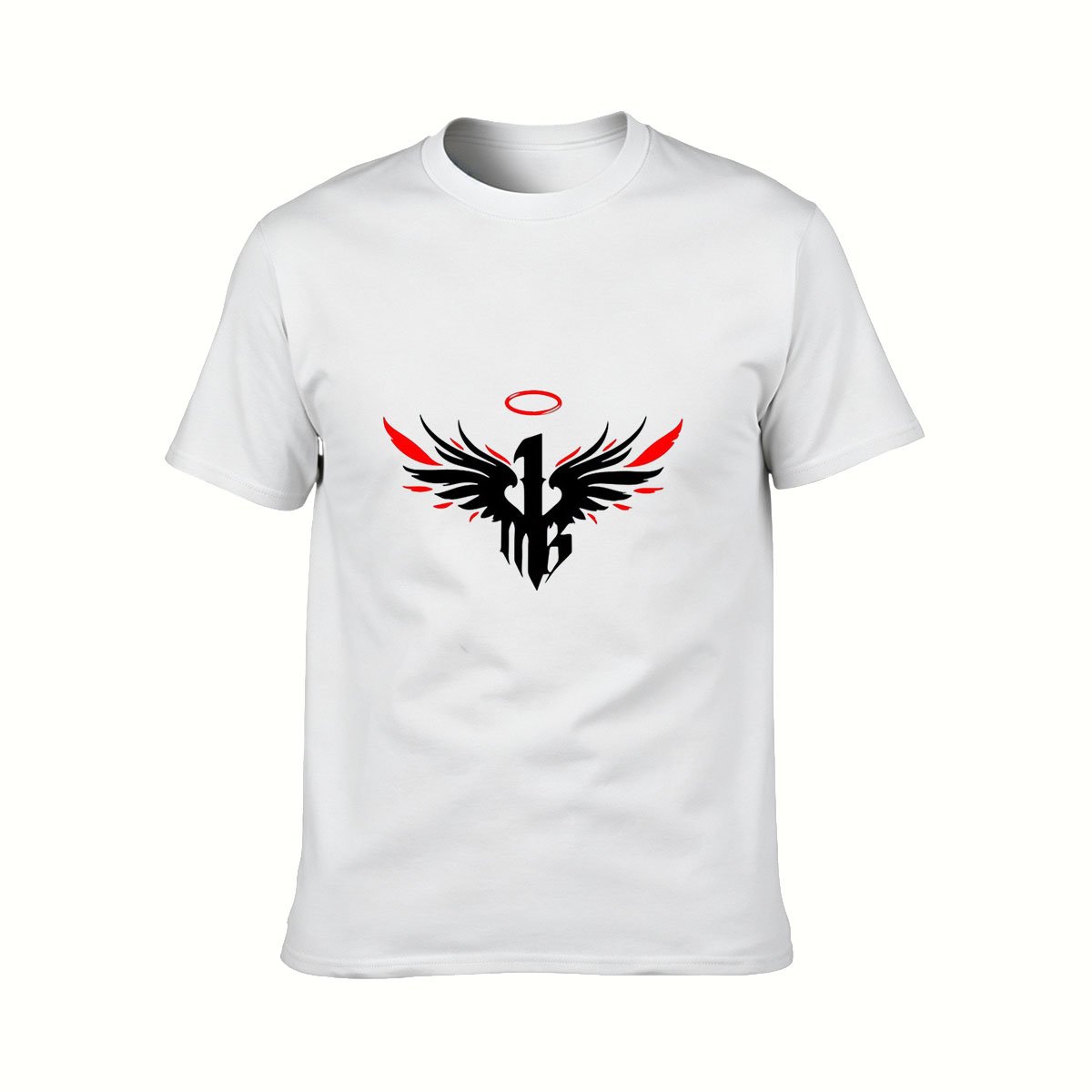 Black T-Shirt with Red Angel Wings and Halo Design for Men and Women Casual Wear Gift - Image 2