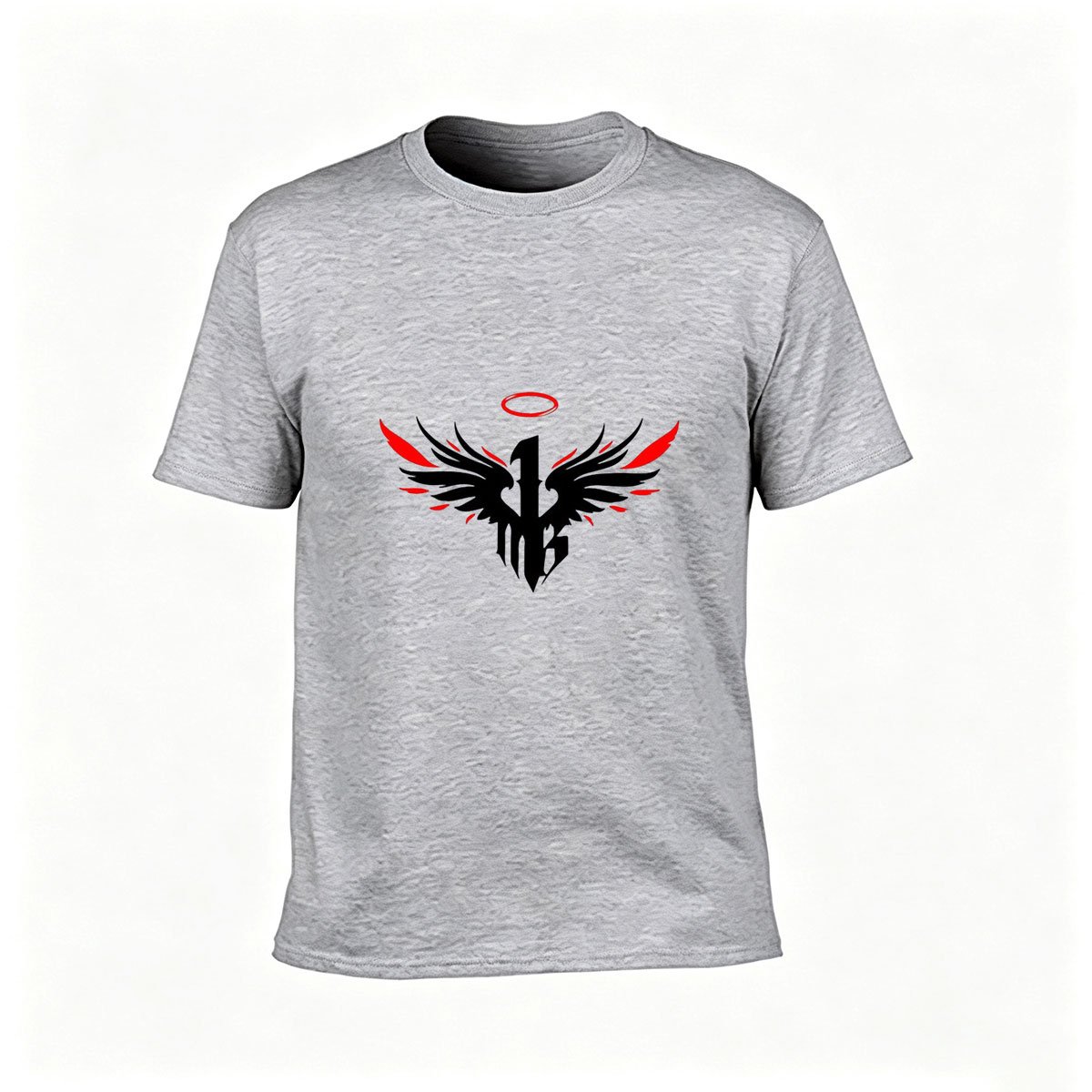 Black T-Shirt with Red Angel Wings and Halo Design for Men and Women Casual Wear Gift - Image 3