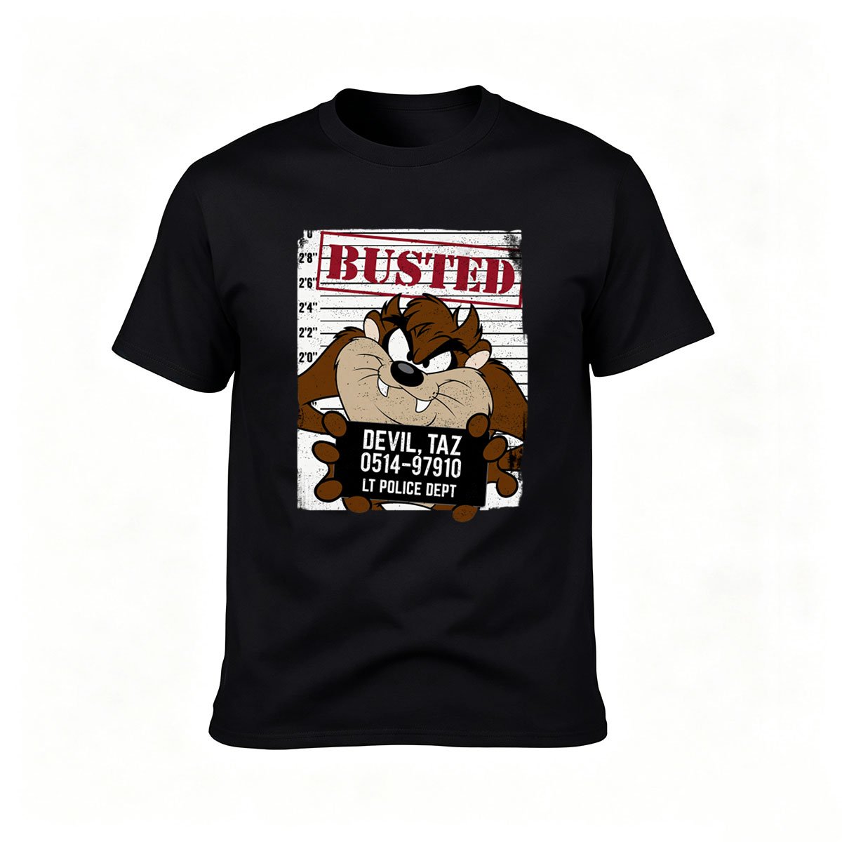 Busted Taz Devil Mugshot Mens T-Shirt Funny Gift Tee