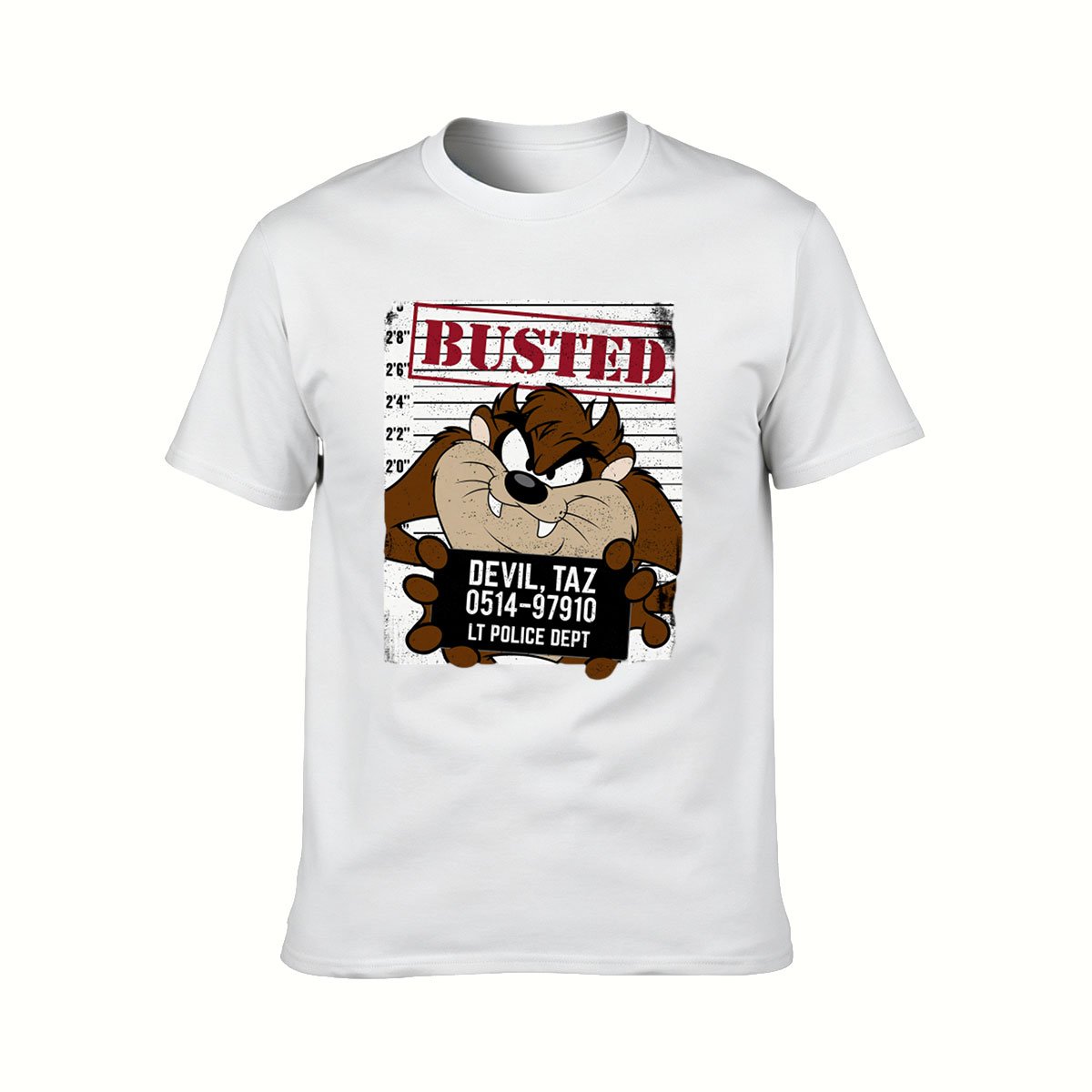 Busted Taz Devil Mugshot Mens T-Shirt Funny Gift Tee - Image 2