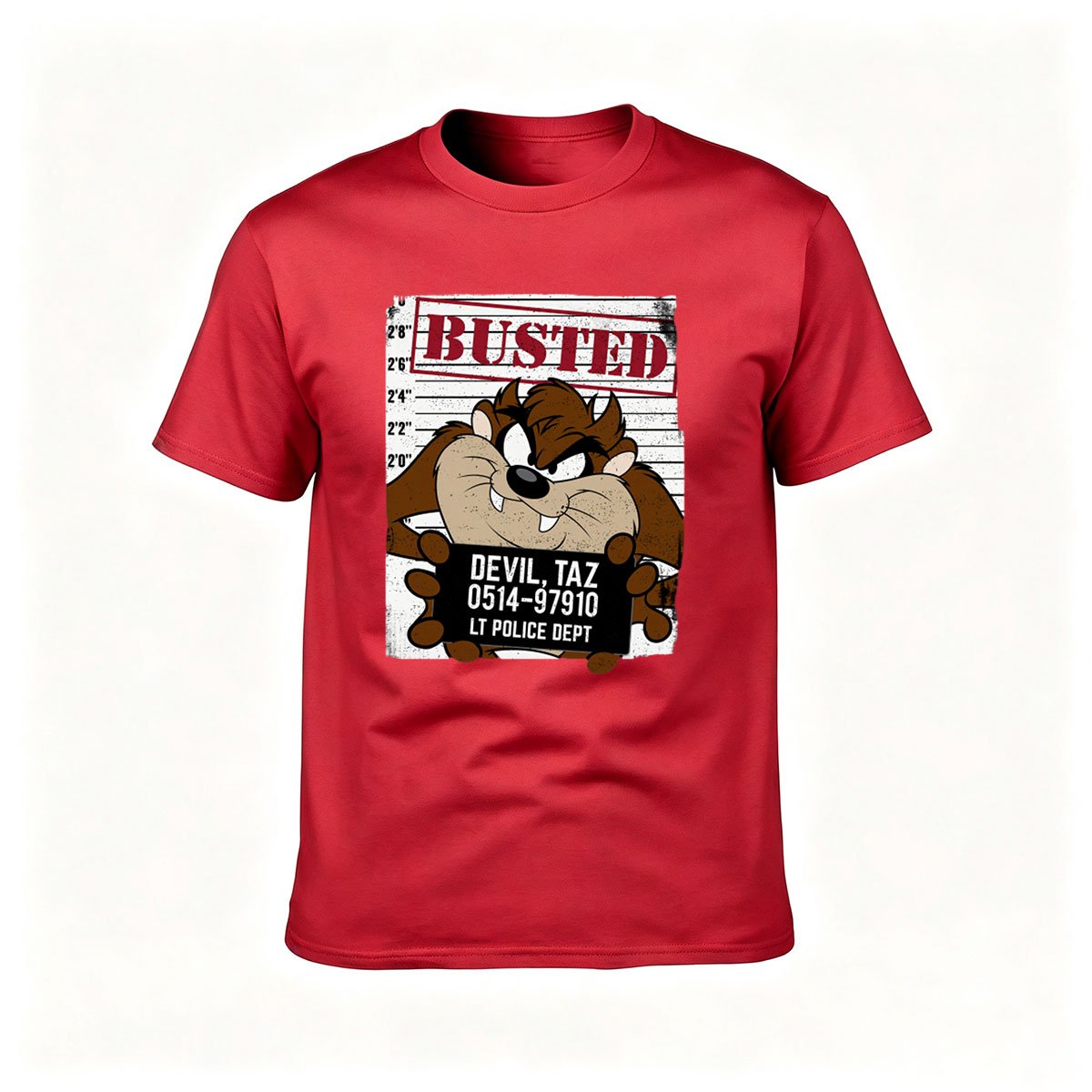 Busted Taz Devil Mugshot Mens T-Shirt Funny Gift Tee - Image 5