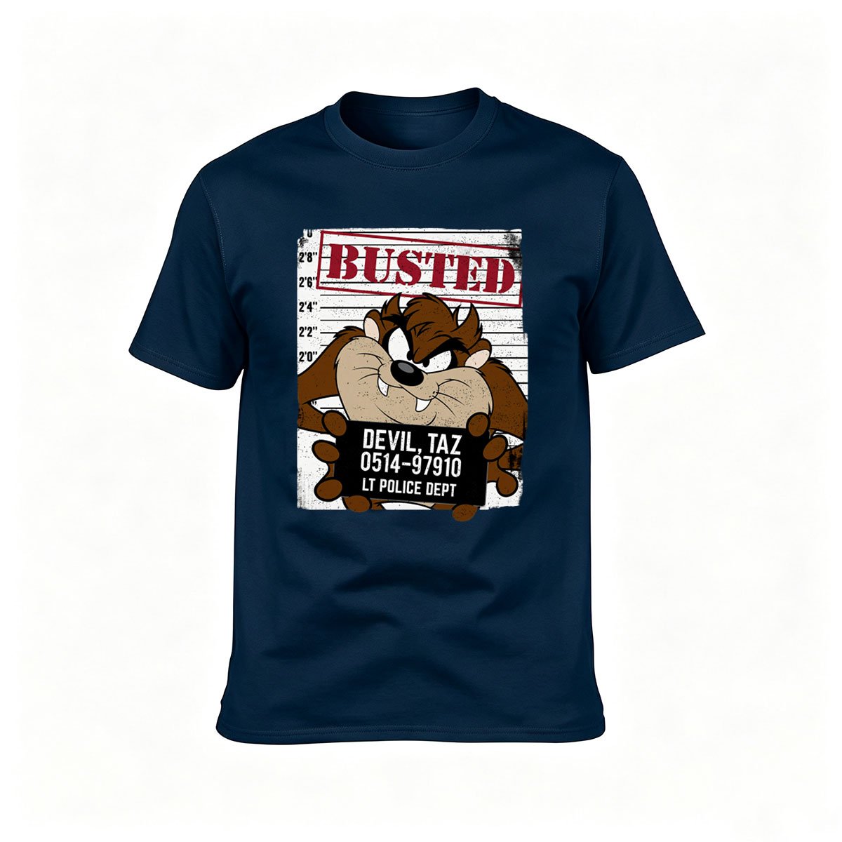 Busted Taz Devil Mugshot Mens T-Shirt Funny Gift Tee - Image 6
