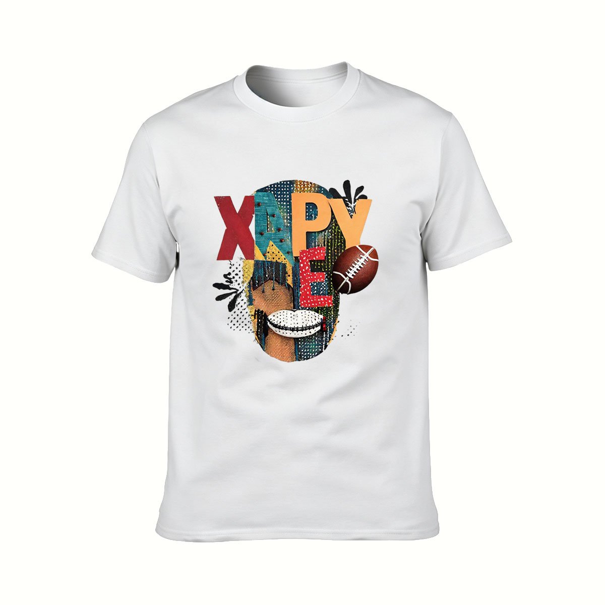 Happy Face Football Men's T-Shirt Gift for Sports Fans - Image 2
