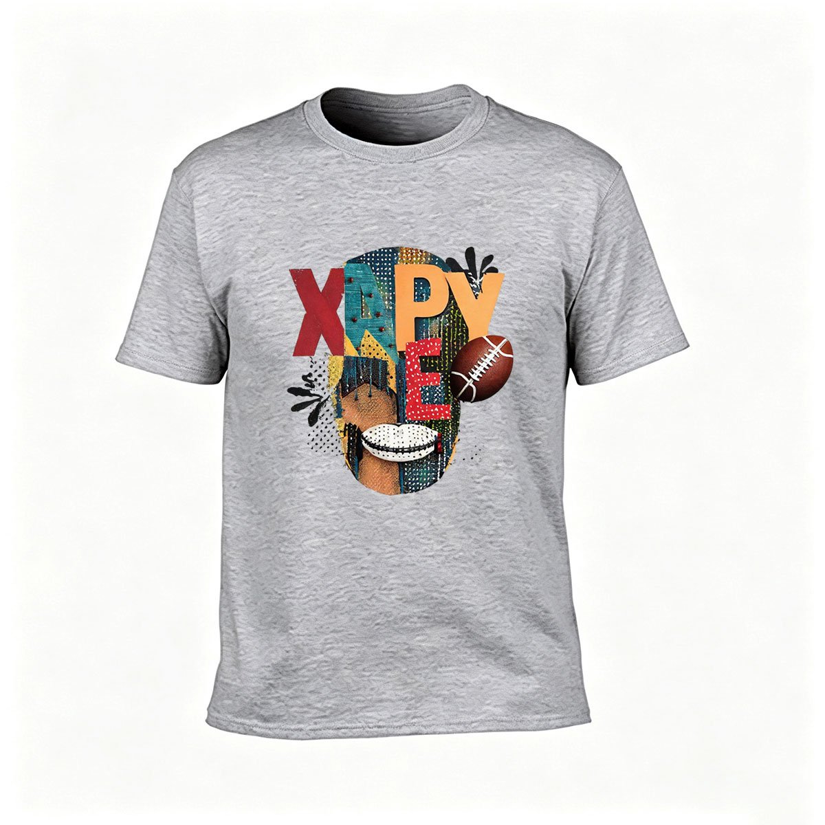 Happy Face Football Men's T-Shirt Gift for Sports Fans - Image 3