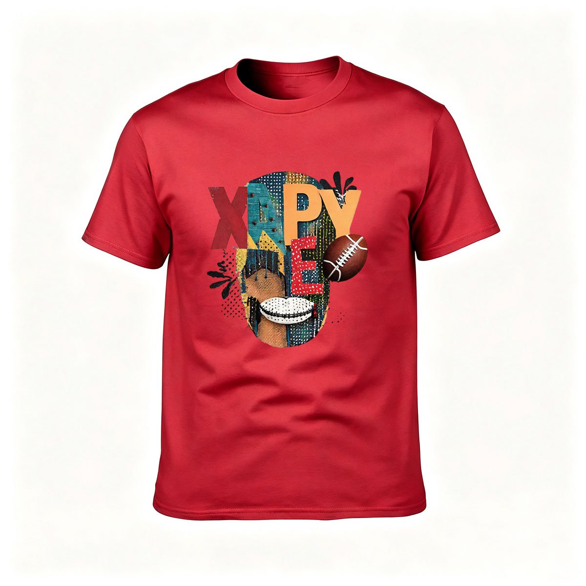 Happy Face Football Men's T-Shirt Gift for Sports Fans - Image 5