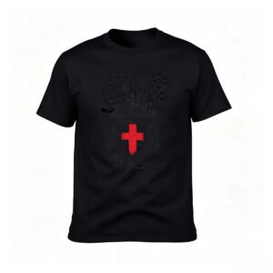 Men's Black T-Shirt Red Cross Emblem Design Gift for Him