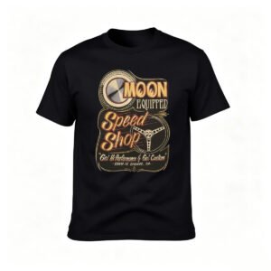 Moon Equipped Speed Shop T-Shirt Men's Classic Cotton Graphic Tee Gift for Car Enthusiasts