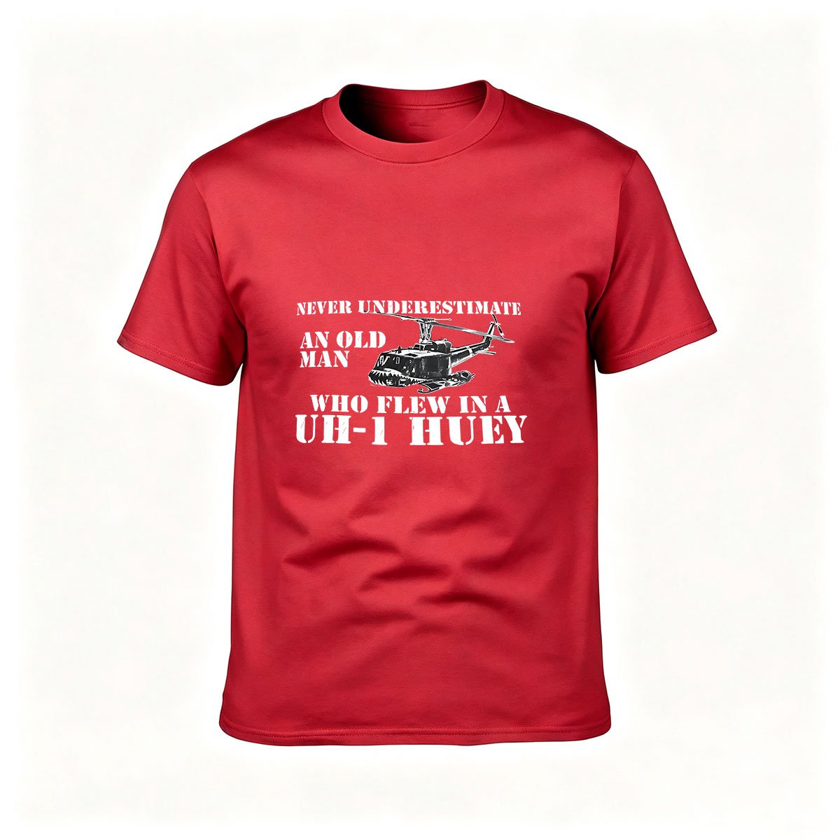 Never Underestimate Old Man Who Flew UH-1 Huey Helicopter Men's T-Shirt - Image 5