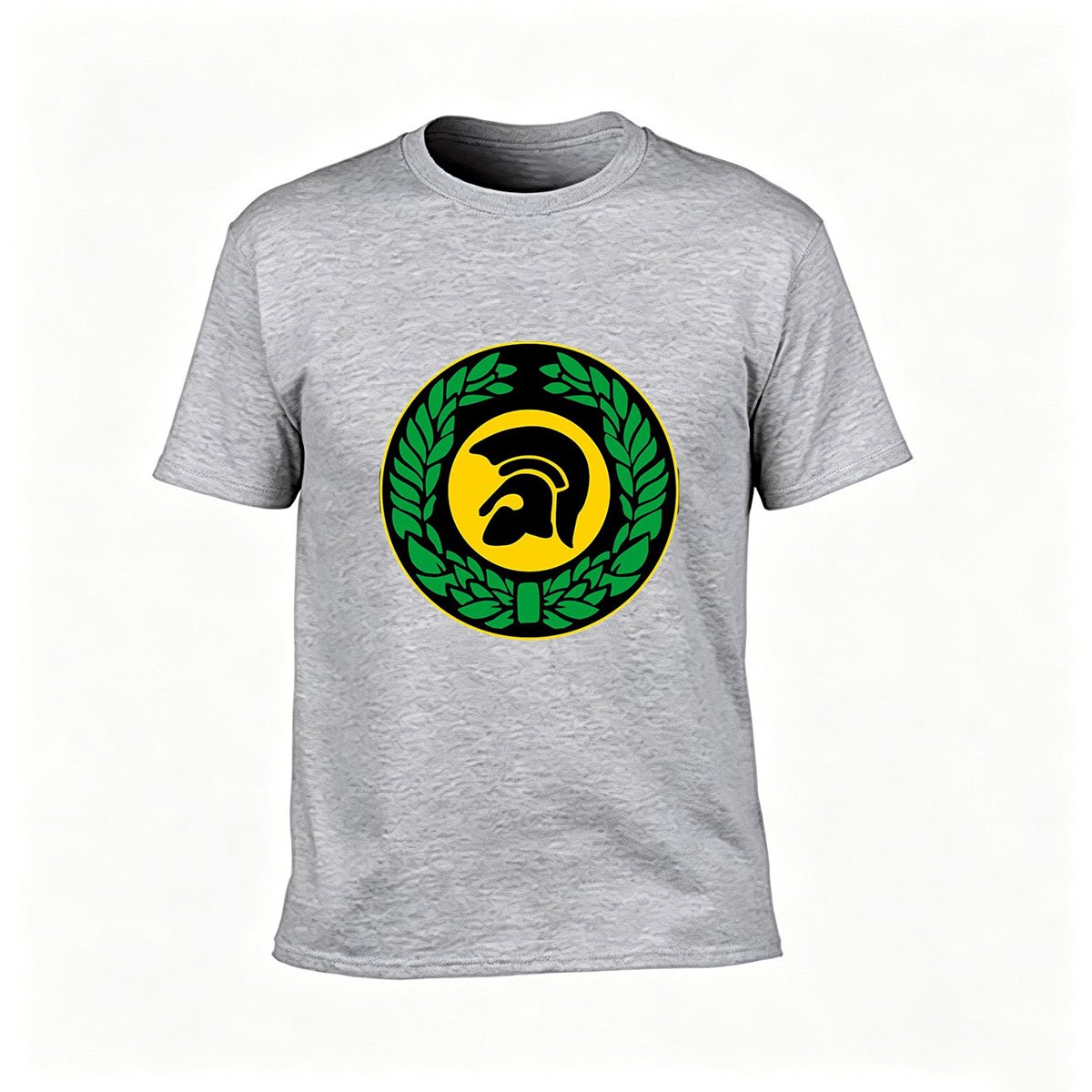 Men's Black T-Shirt with Greek Warrior Helmet and Laurel Wreath Design - Image 3