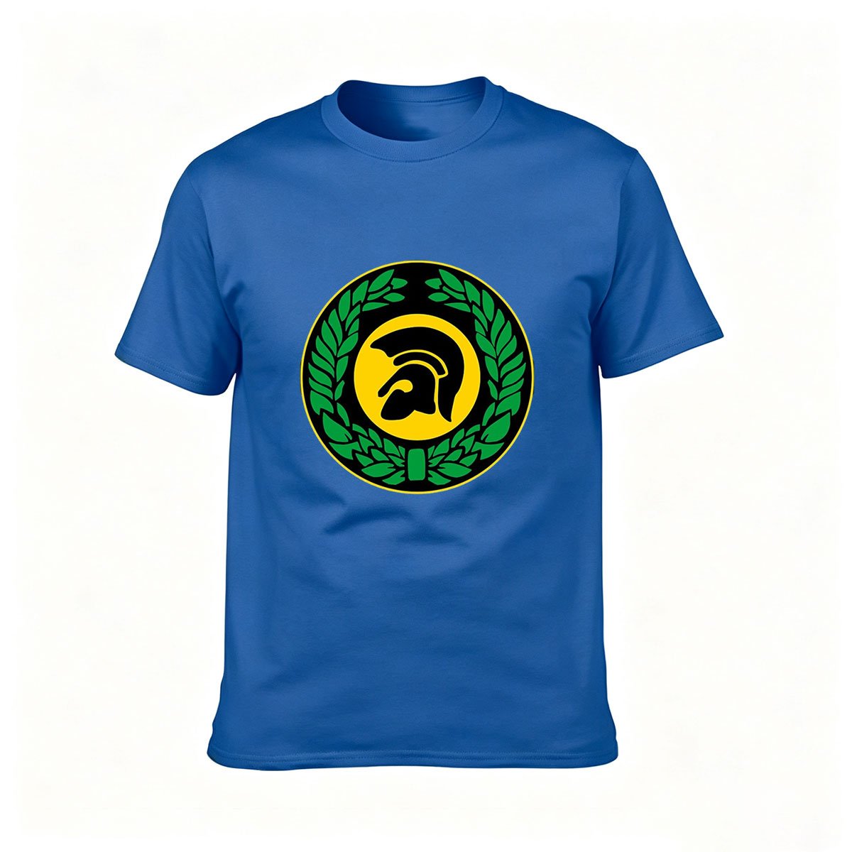 Men's Black T-Shirt with Greek Warrior Helmet and Laurel Wreath Design - Image 4