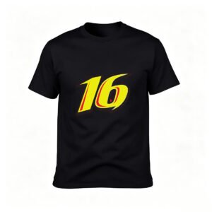 Men's Black T-Shirt with Bold Yellow Number 16 Design for Gifts and Casual Wear