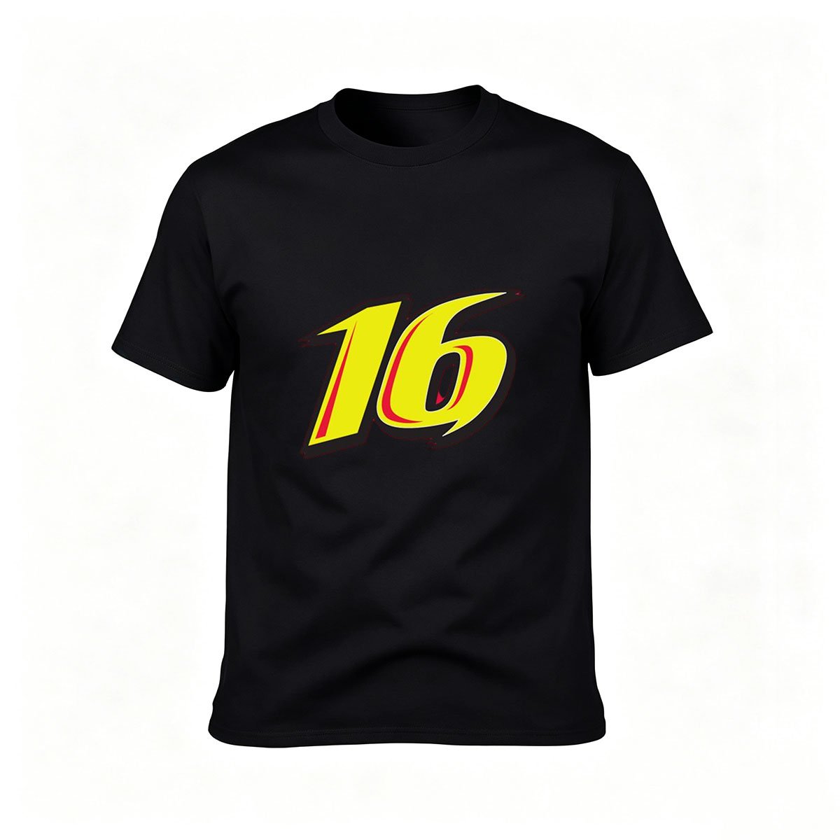Men's Black T-Shirt with Bold Yellow Number 16 Design for Gifts and Casual Wear