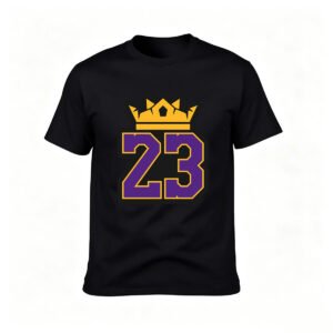 Men's Black T-Shirt 23 Crown Purple Gold Print Gift for Basketball Fans
