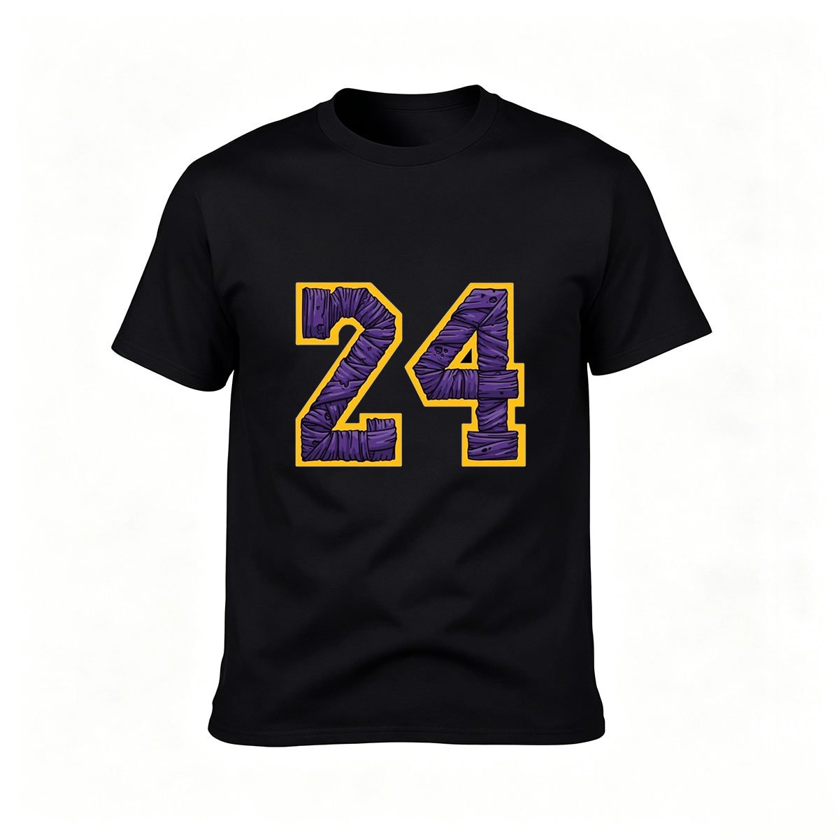 Men's Black T-Shirt Number 24 Purple Gold Print Sport Gift