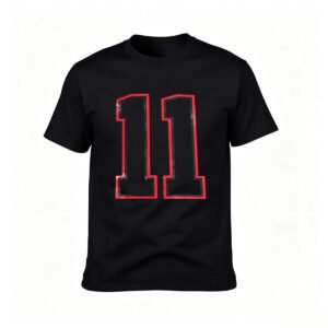 Black T-Shirt with Red Number 11 Print for Men Women Casual Wear Gift