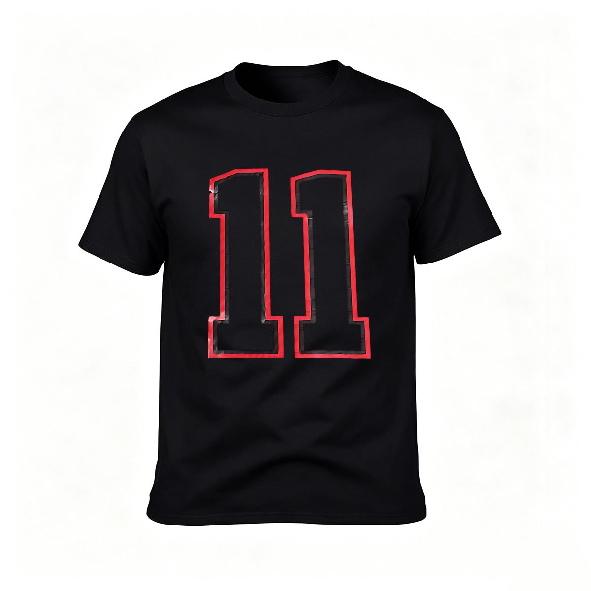 Black T-Shirt with Red Number 11 Print for Men Women Casual Wear Gift