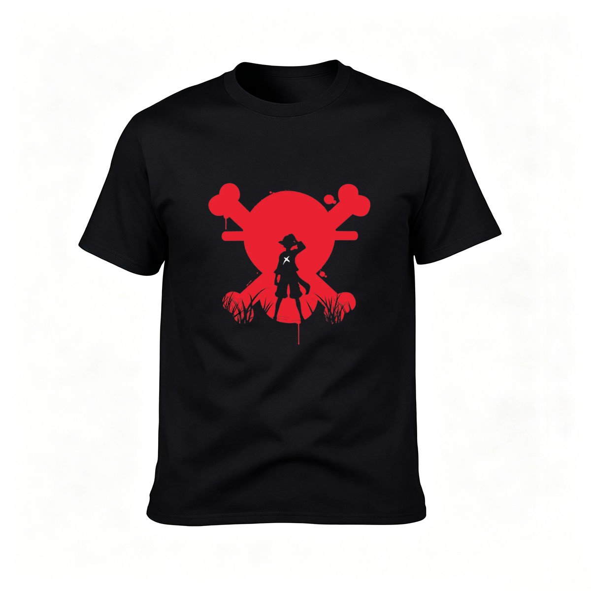 Red Skull Crossbones Pirate T-Shirt Men's Casual Tee Gift for Fans