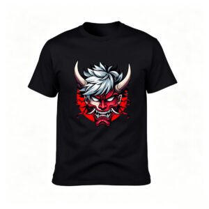 Demon Mask T-Shirt Men's Graphic Tee Red Face Horns Design Gift