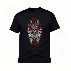 Skull Rose Print Men's T-Shirt Gothic Gift Wear