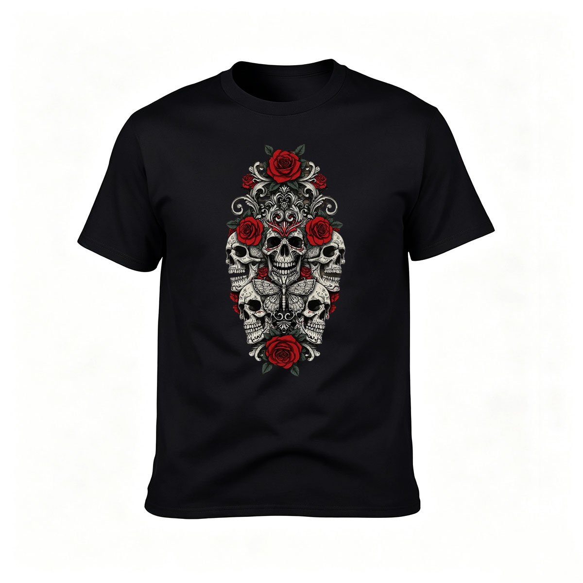 Skull Rose Print Men's T-Shirt Gothic Gift Wear