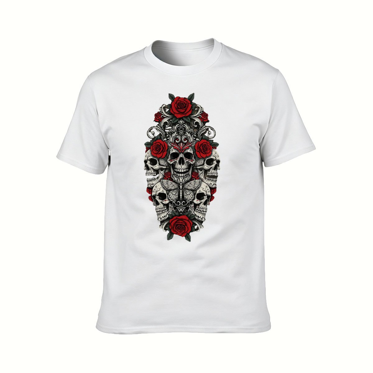 Skull Rose Print Men's T-Shirt Gothic Gift Wear - Image 2
