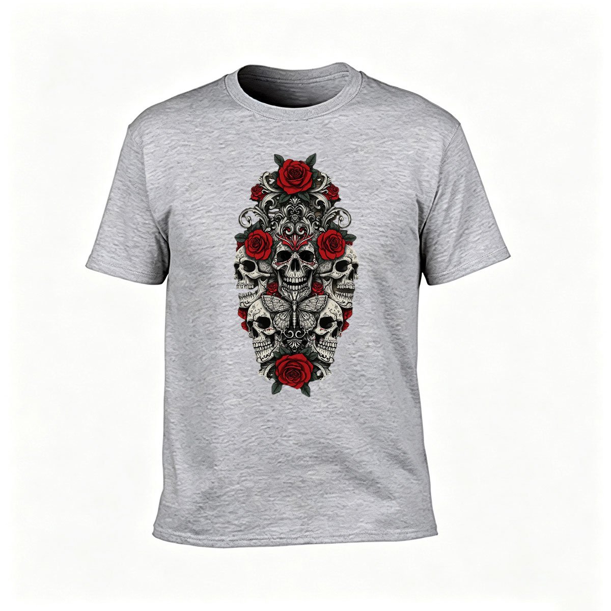 Skull Rose Print Men's T-Shirt Gothic Gift Wear - Image 3