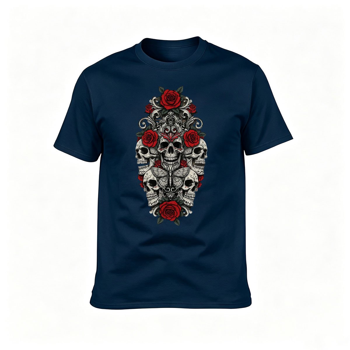 Skull Rose Print Men's T-Shirt Gothic Gift Wear - Image 6