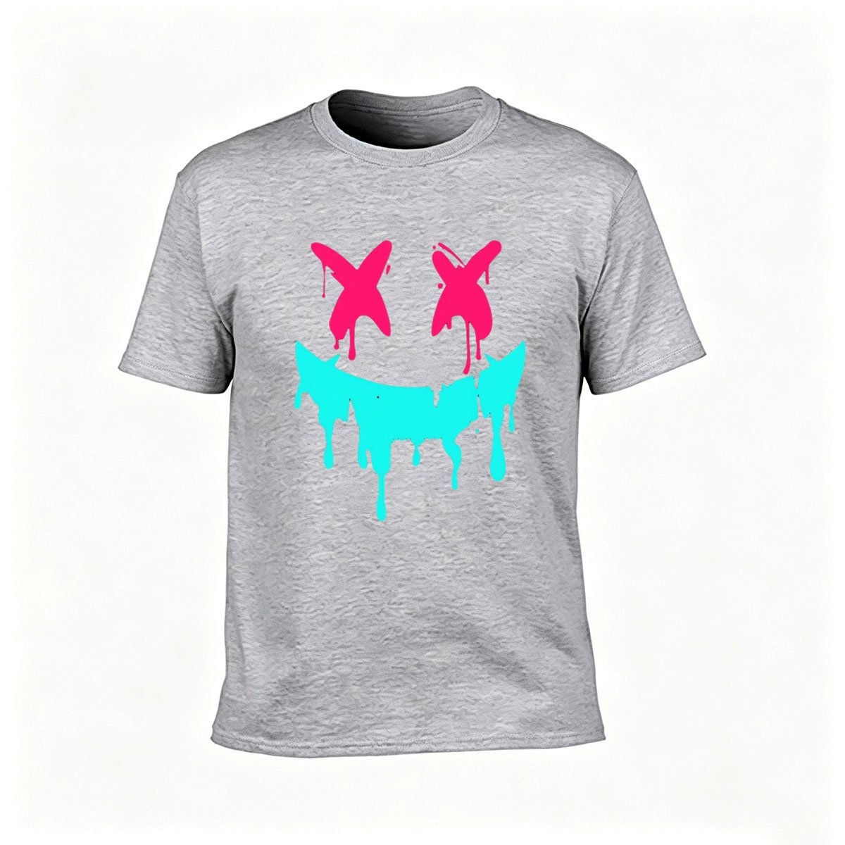 Black T-Shirt with Pink X Eyes and Teal Drip Smile Graphic Design for Men Women Casual Wear Gift - Image 3