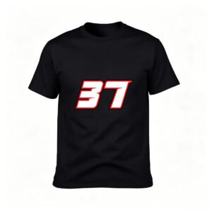 Men's Black T-Shirt Number 37 Red White Design Sport Gift