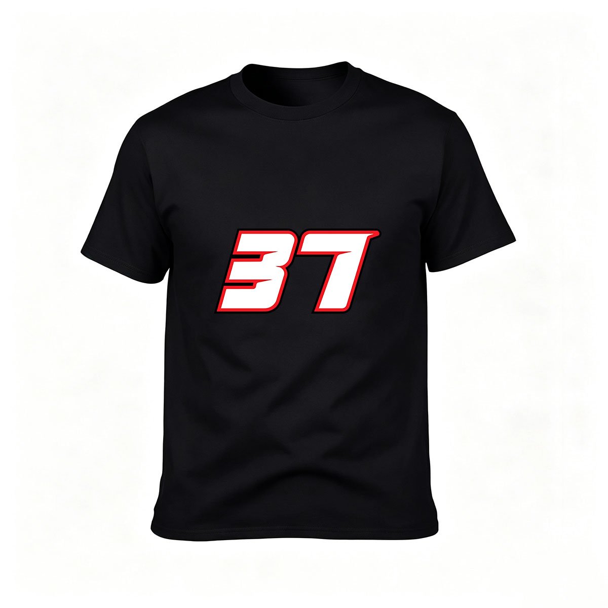 Men's Black T-Shirt Number 37 Red White Design Sport Gift