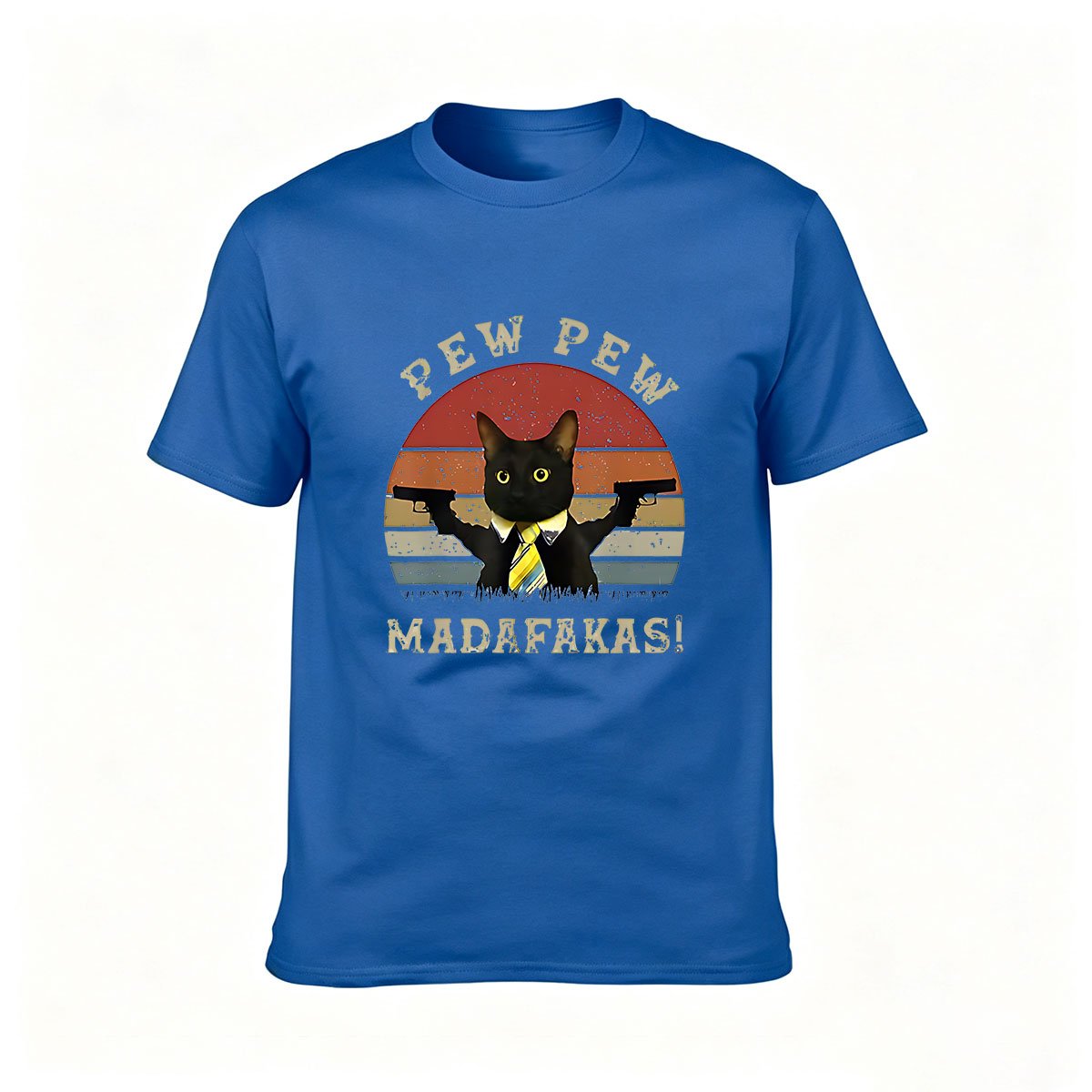 Pew Pew MadaFakas Cat Gun T-Shirt Men's Funny Gift Tee - Image 4
