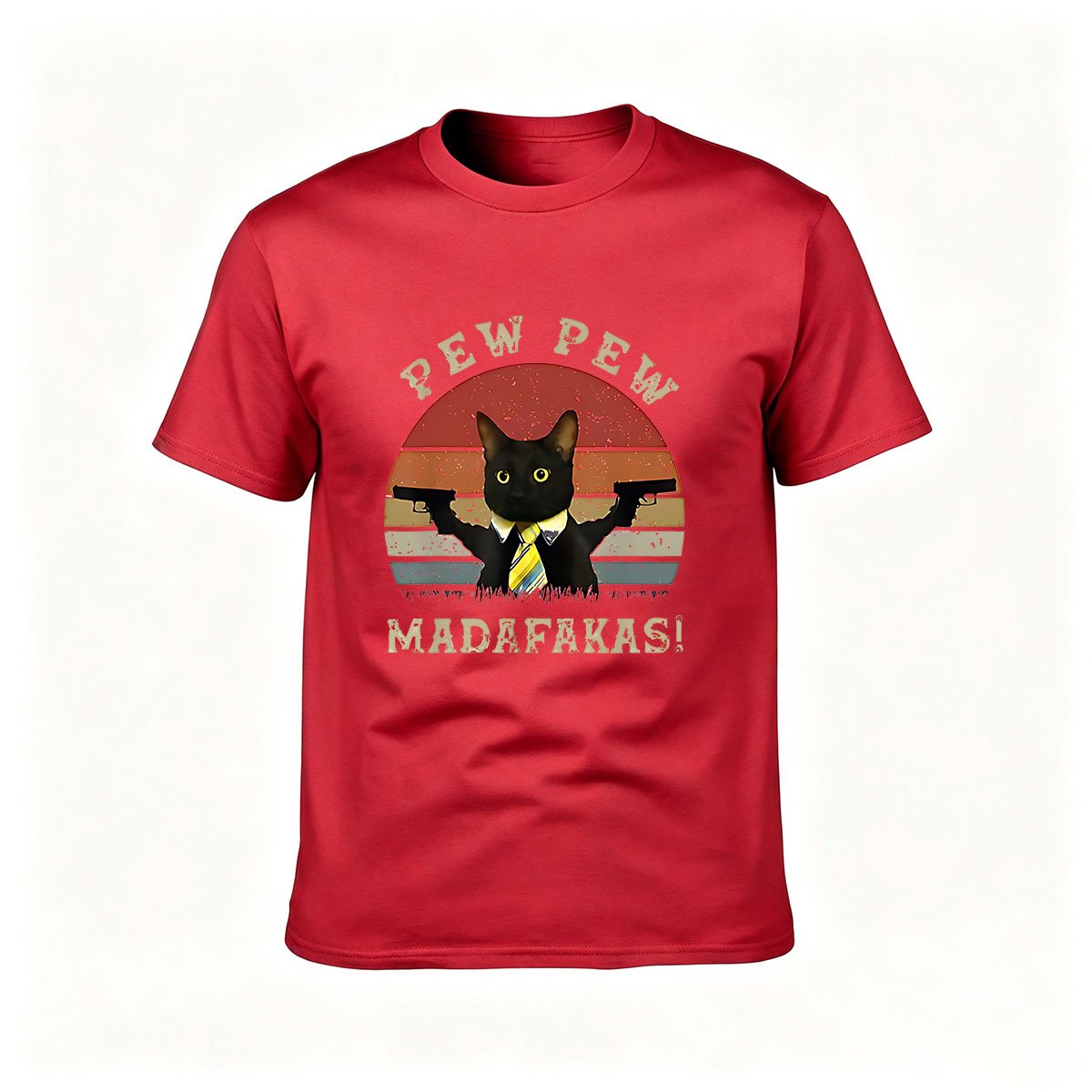 Pew Pew MadaFakas Cat Gun T-Shirt Men's Funny Gift Tee - Image 5
