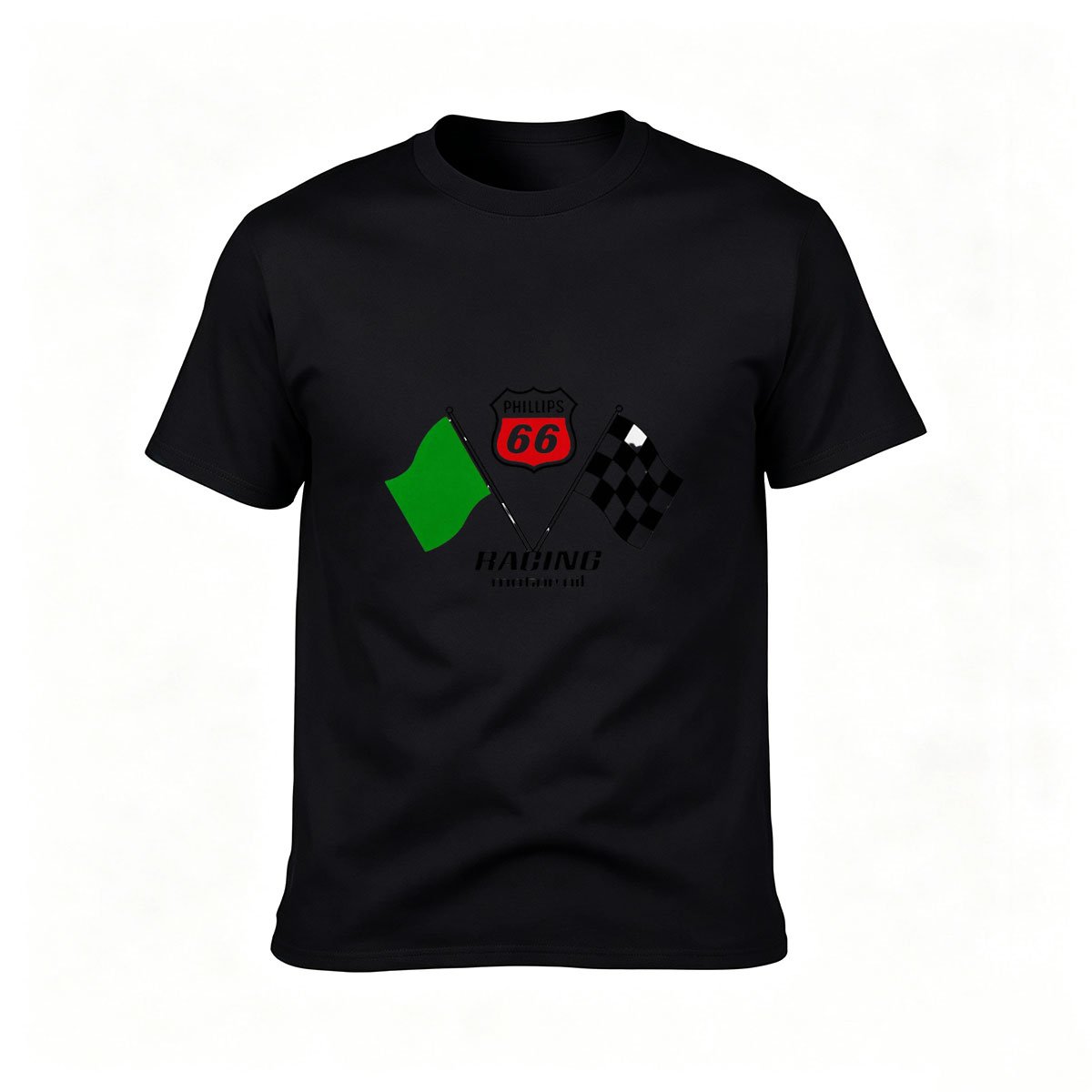 Men's Racing T-Shirt with Route 66 Flag Design for Motorsport Fans