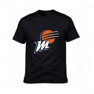 Men's Black T-Shirt with Orange Basketball Logo M Design for Sports Fans Gift