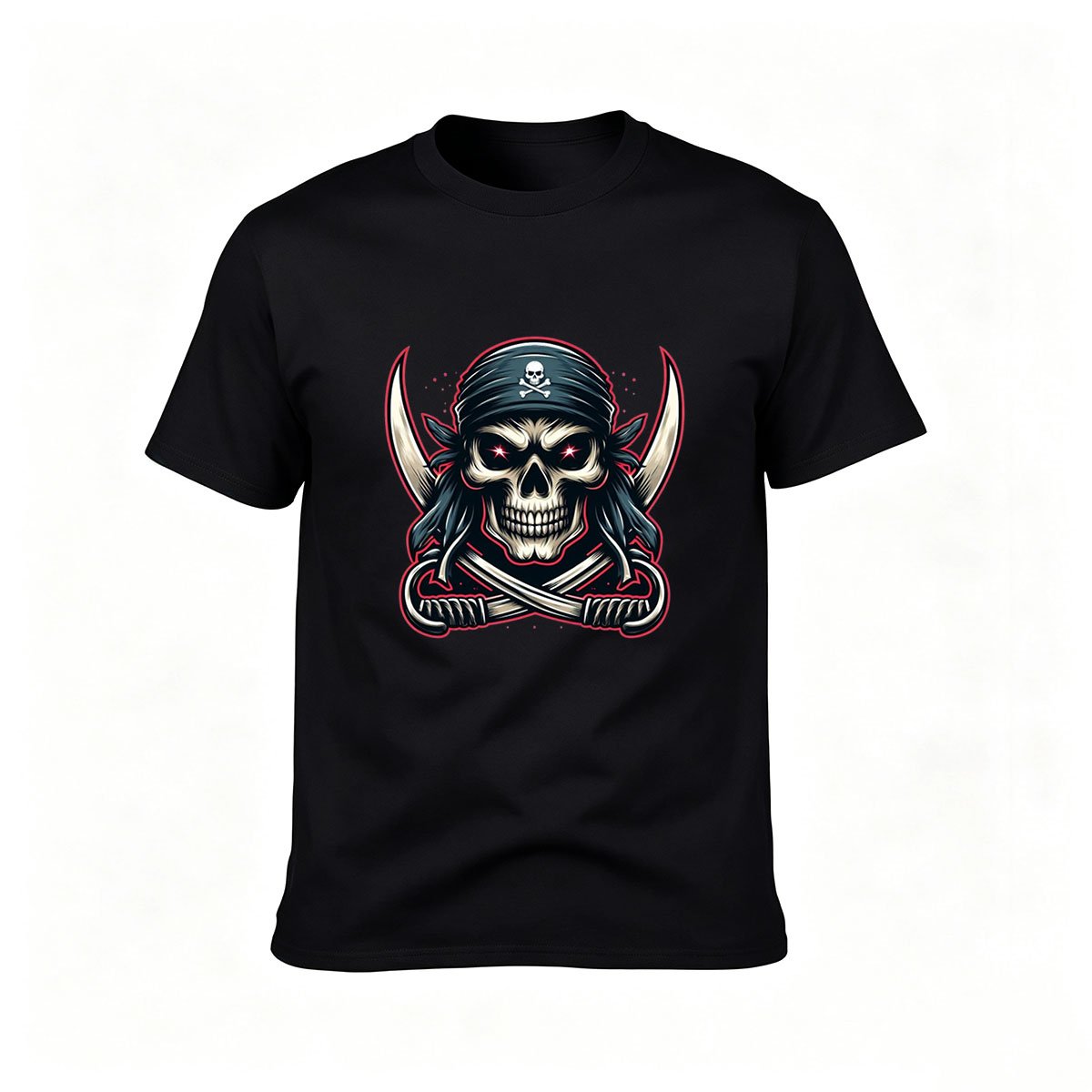 Pirate Skull T-Shirt Men's Crew Neck Graphic Tee Gift