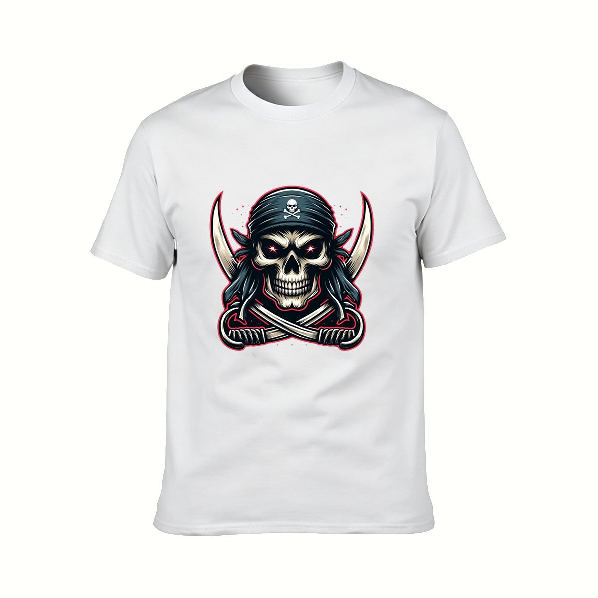 Pirate Skull T-Shirt Men's Crew Neck Graphic Tee Gift - Image 2