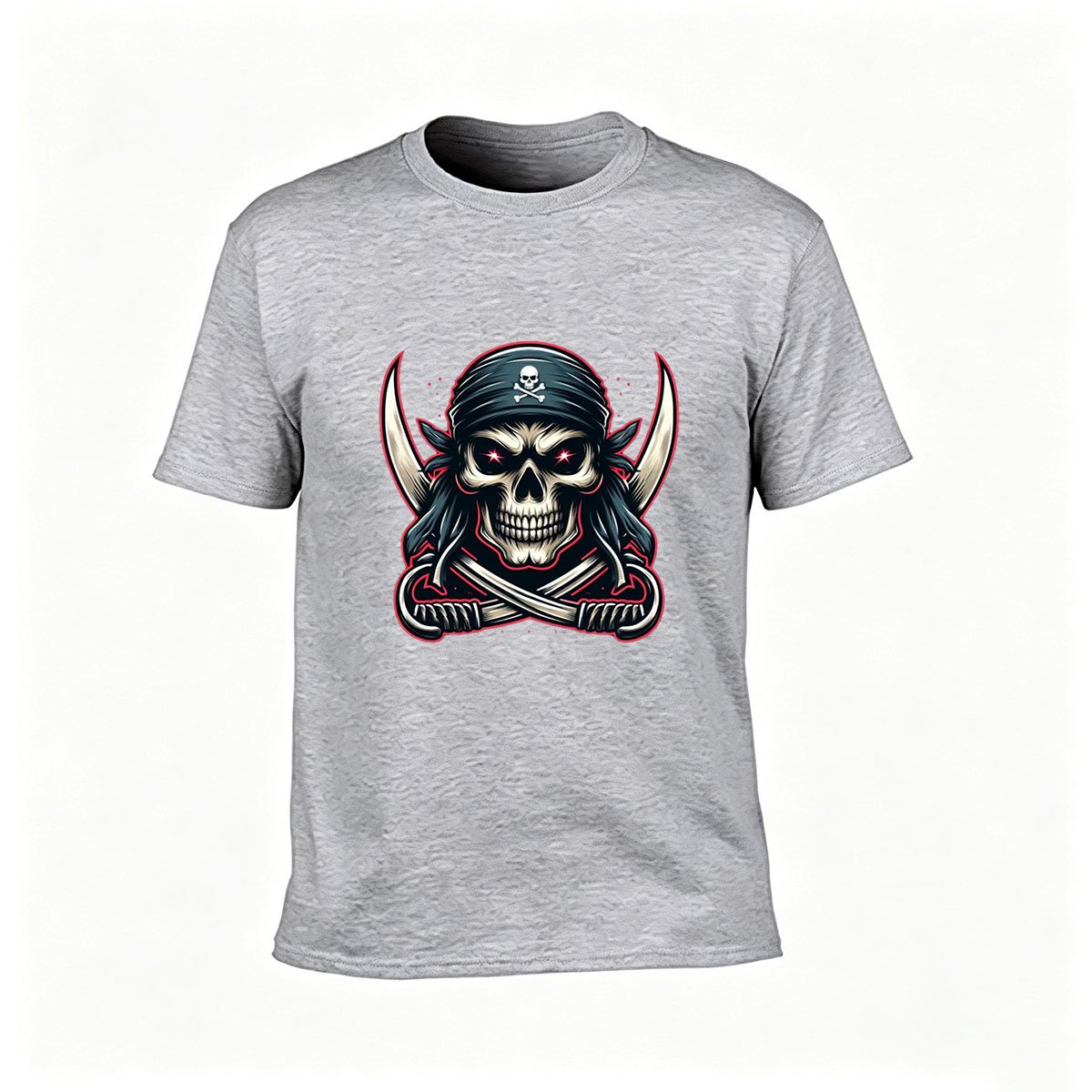 Pirate Skull T-Shirt Men's Crew Neck Graphic Tee Gift - Image 3