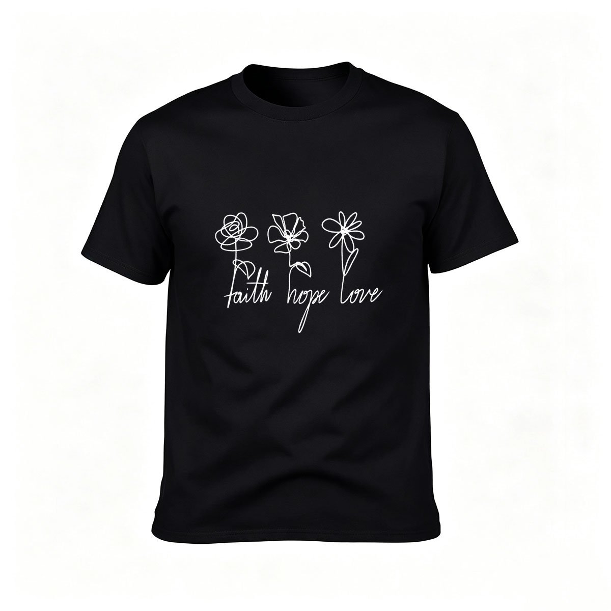 Faith Hope Love Flower Design T-Shirt for Women and Men Gift Wear