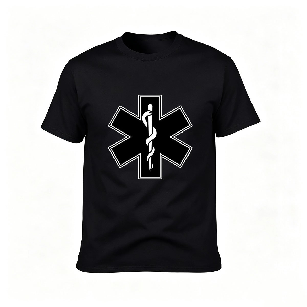 Men's Black T-Shirt with Medical Star of Life Design for Gifts