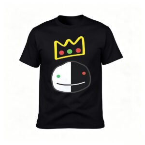 Mens Black T-Shirt with King Crown and Split Face Design Gift for Gamers