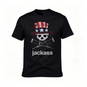 Jackass American Flag Skull T-Shirt Men's Casual Tee Gift