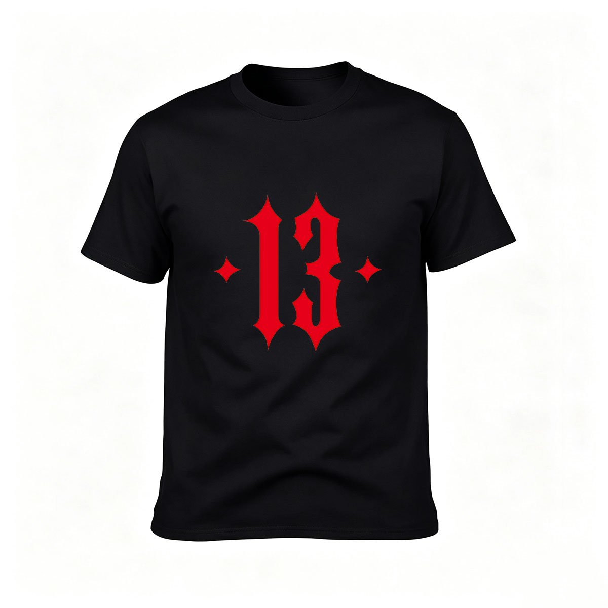 Black T-Shirt Men's Gothic 13 Red Print Casual Wear Gift Idea