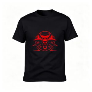 Red Wolf Head Design Men's T-Shirt Graphic Tee Gift for Gamers