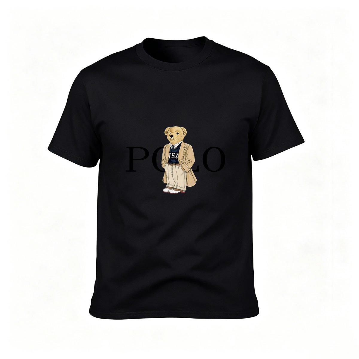 Polo Bear Logo Men's T-Shirt Classic Black Casual Wear Gift